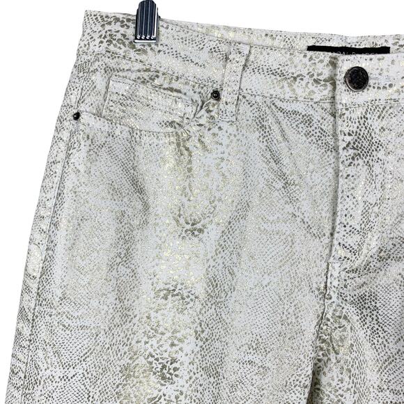 Boston Proper Jeans Cream Gold Foil Metallic Snakeskin Print Stretchy Women’s 10 - Picture 3 of 10